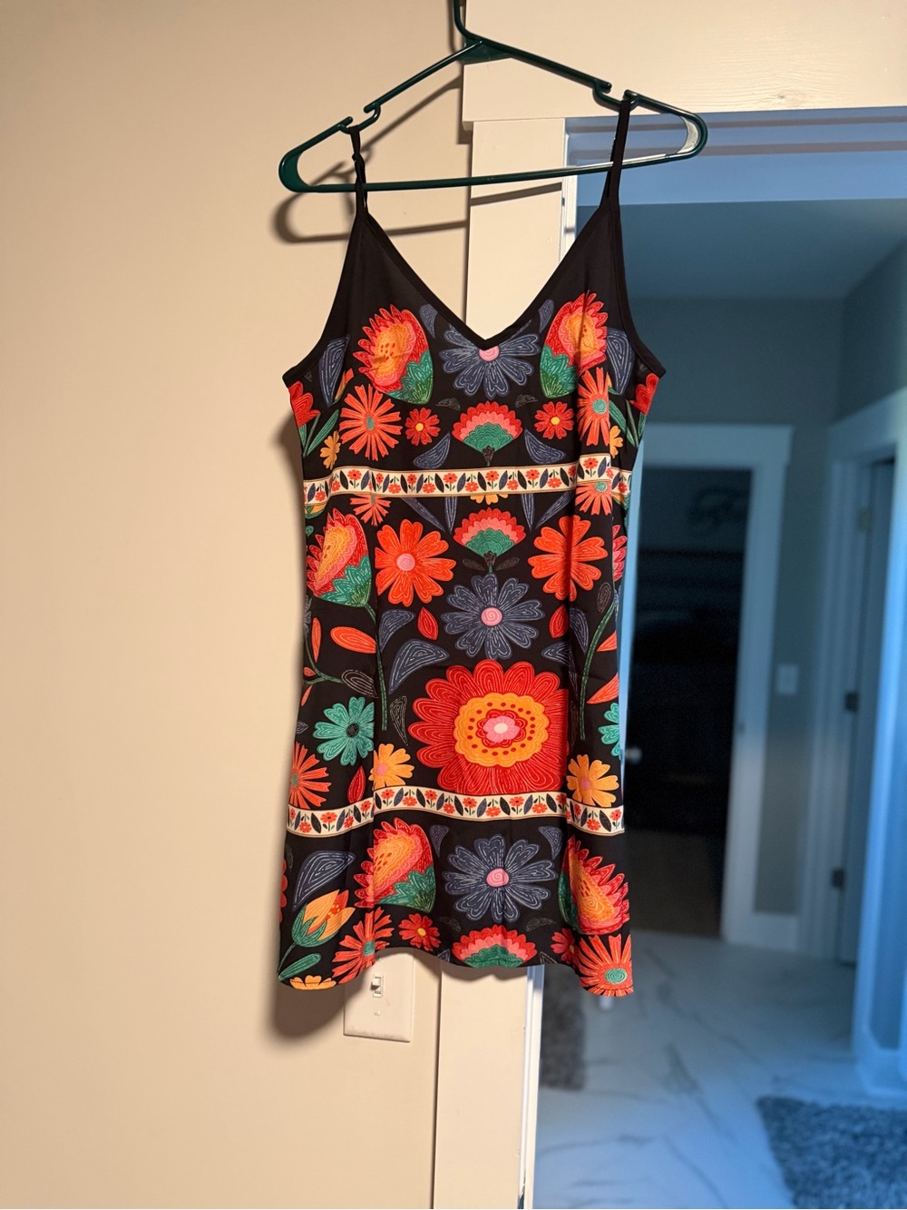 Floral Black Slip Dress with Bright Multicolor Print